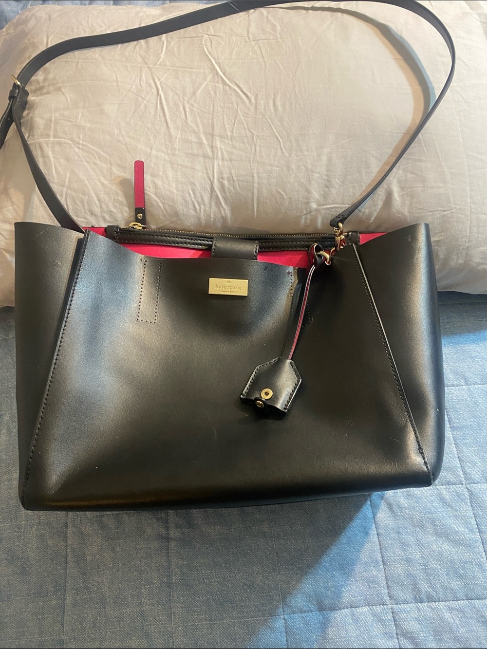 kate spade Black Tote with Pink Interior and Gold Hardware